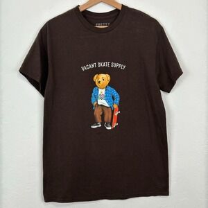 Mens Skater Bear Graphic Crewneck Short Sleeve T Shirt Sz Medium Classic Fit